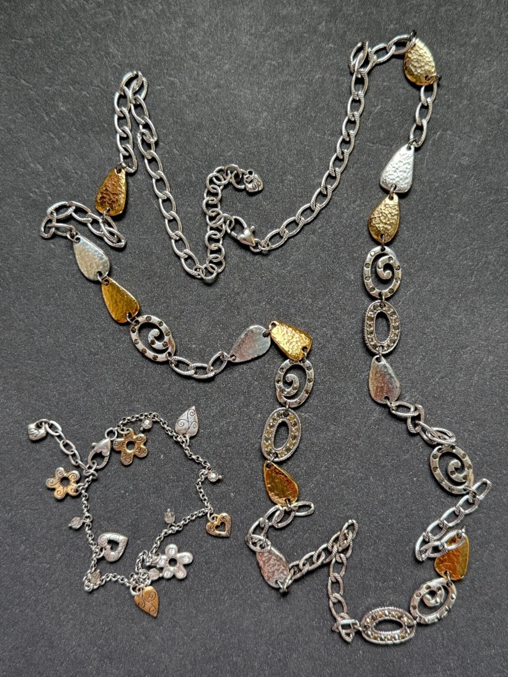 Set of BRIGHTON "Melange" Two-Tone Mixed Metal Necklace & Charm Bracelet